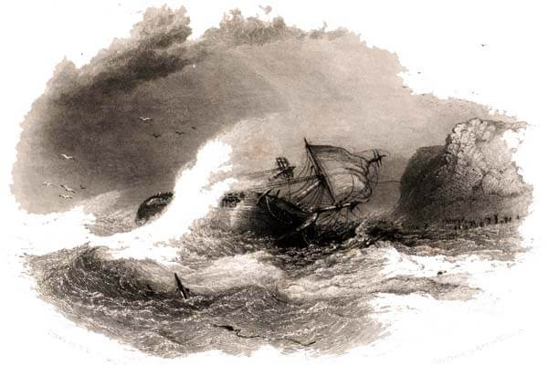 Illustration of the Wreck of the Clarendon at Blackgang by Arthur Willmore