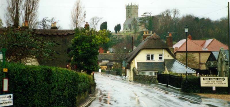 Photo image of Godshill village looking toward All Saints' church. Isle of Wight.
