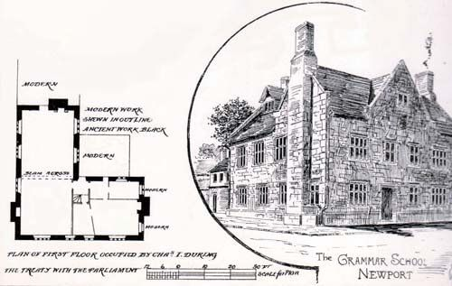 Illustration of Old rammar School sketch and plan. Source Stone's Arcitectural Antiquities of the Isle of Wight