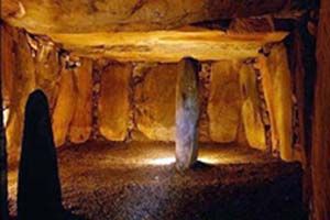 Photo image of single stone dolmen interior.