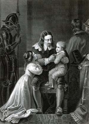 Illustration of King Charles saying "Goodbye" to Elizabeth and Henry.