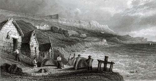Victorian era engraving of Puckaster Cove, isle of Wight