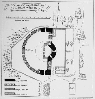 Image of base plan Cowes Castle, Isle of Wight, source Stone's Architectural Antiquities of the Isle of Wight