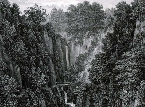 Engraving of Victorian print of Shanklin Chine circa 1850 by Brannon.