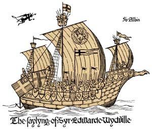 Old illustration of the Sailing of Sir Edaward Woodville's fleet.