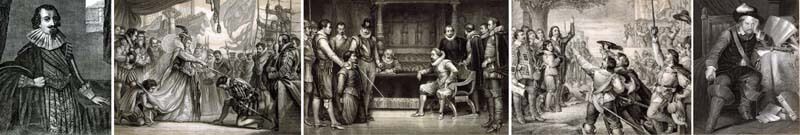 Image montage of Sir John Oglander's timeline of 3 monarchs and a tyrant.