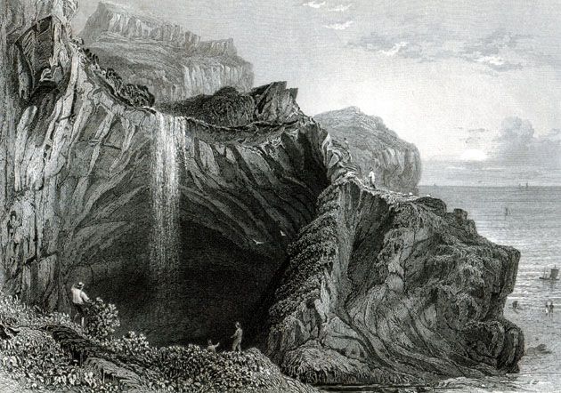 Illustration of Blackgang Chine, Isle of Wight circa 1850.