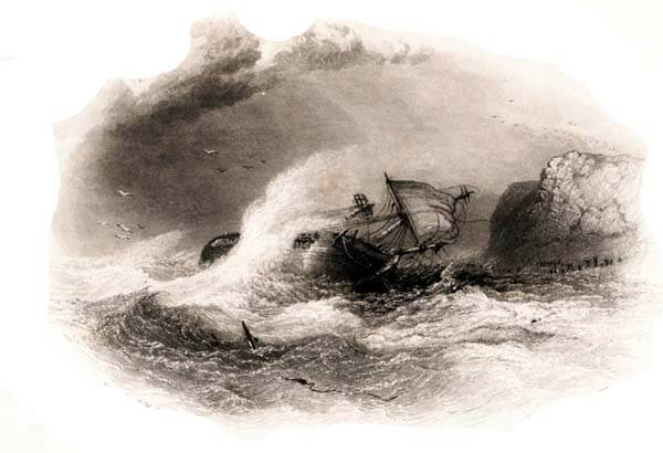Illustration of Wreck of the Clarendon at Blackgang 1836. By Cooke & Wilmore.