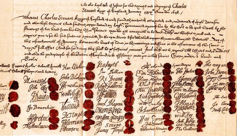 Photo image of warrant for Charles I