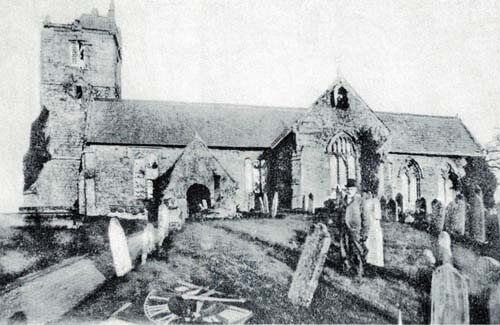 Photo image of All Saints' church Godshill after lightning strike, 1904.