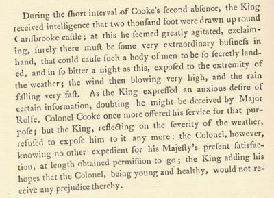Image of oage extract from Sir Richard Worsley's History of the Isle of Wight featuring King Charles I's last night in Newport.
