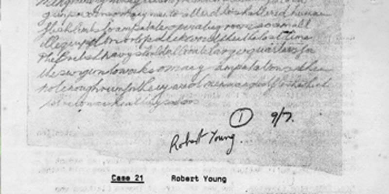 Photo image of ghost-script identifier for Robert Young, Ship Surgeon on board HMS Ardent. Evidence exhibit presented by Walter Williams to the conference of PSI Energetic Phenomena.