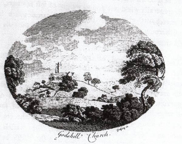 Photo image of Godshill church, circa 1790. From Sir Richard Worsley's History of the Isle of Wight