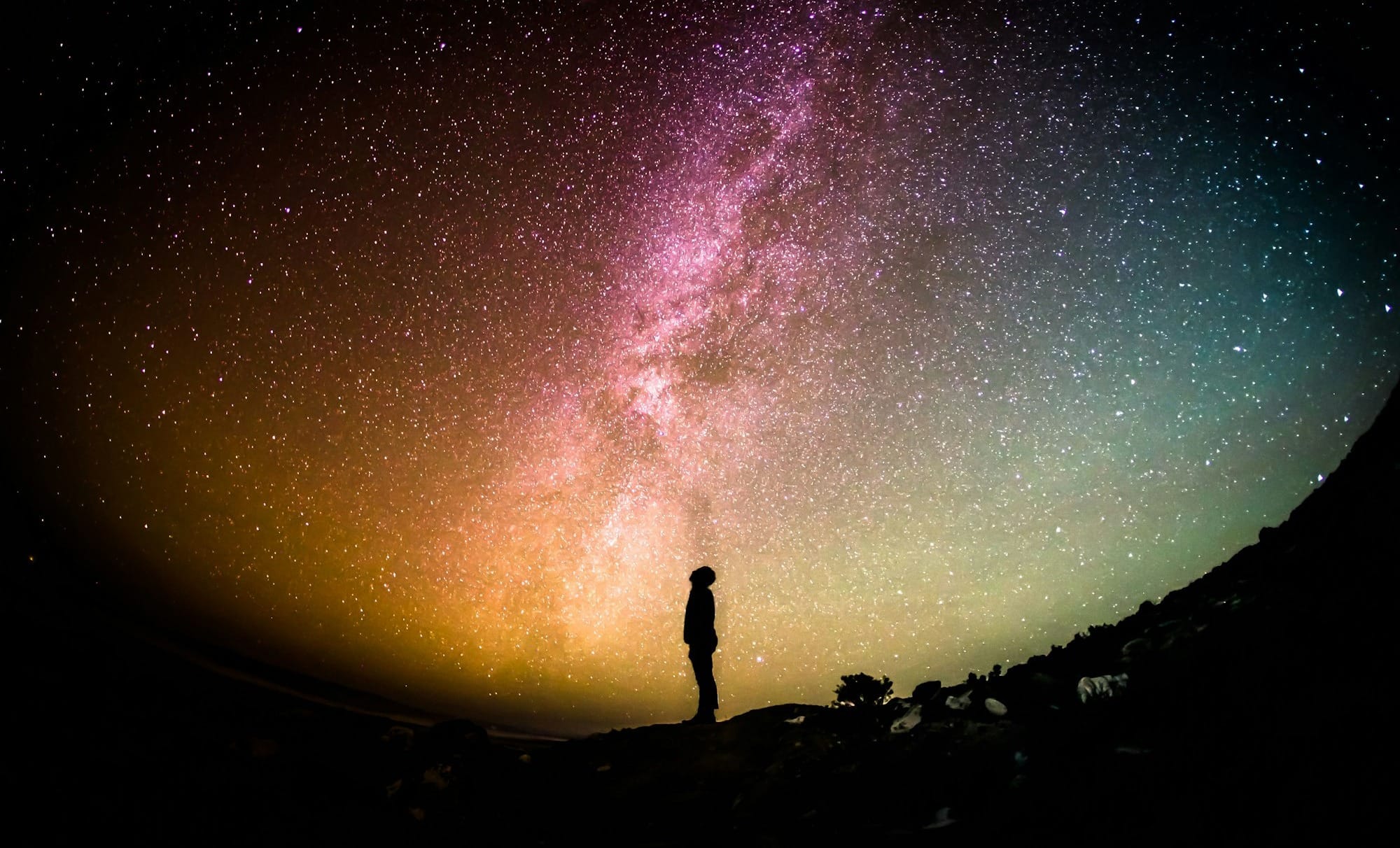 silhouette photography of person gazing into the starry sky and Milky Way