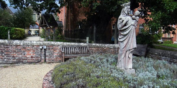 Photo image of new Quarr Abbey, statue of Madonna and child.