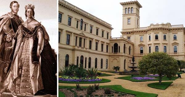 Photo image montage of Queen Victoria, Albert and the new Marine Residence Osborne House.