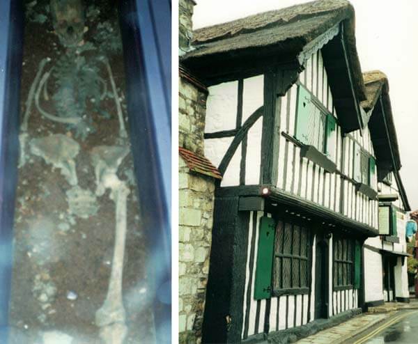 Montage photo image left: skeleton found in the Old Rectory Mansion. Right, Scene of crime top floor room.