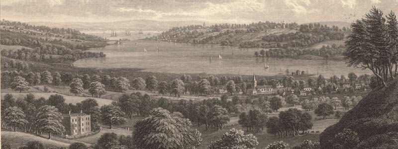 Victorian engraving of Brading Haven circa 1850 viewed from Nunwell Down.